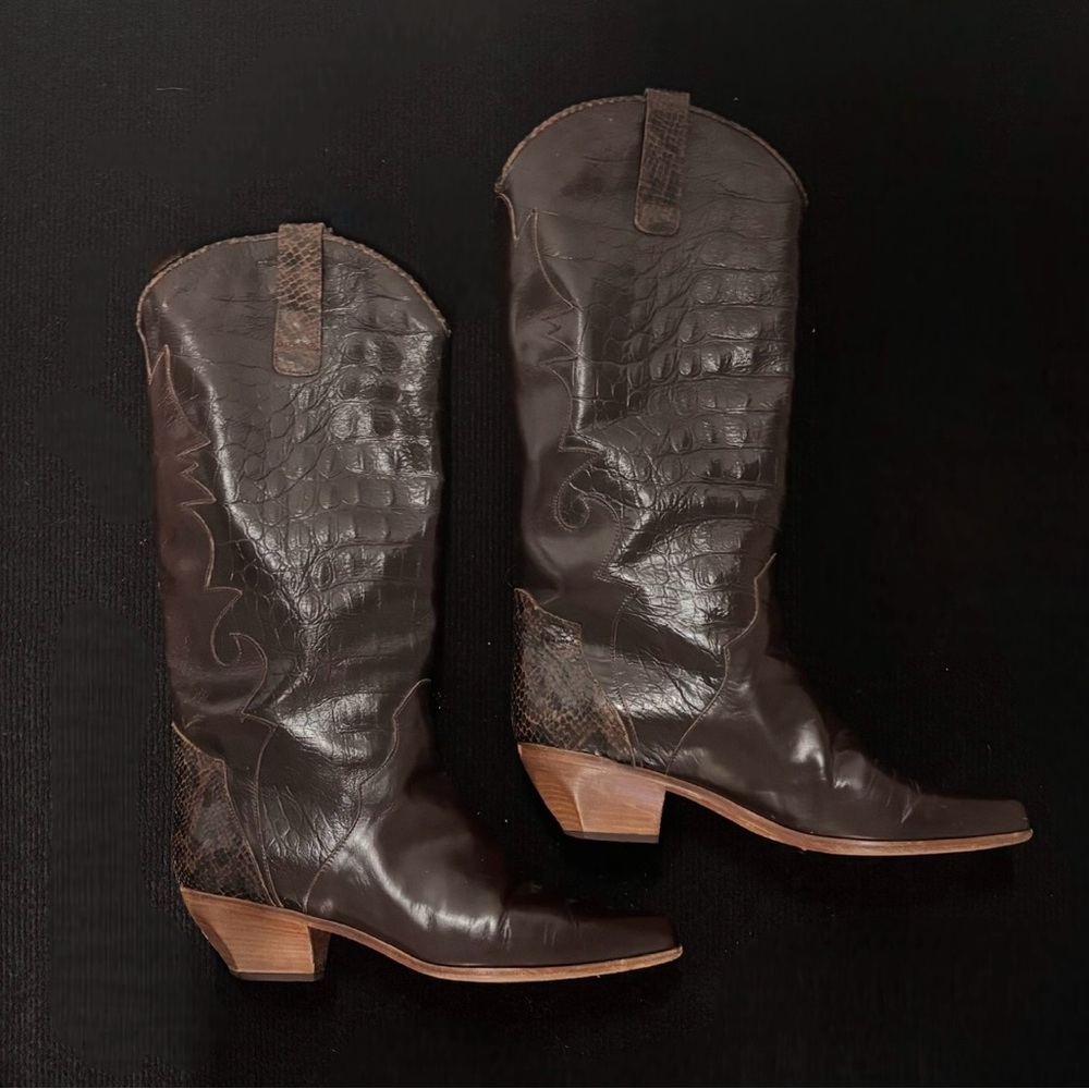 Charles David Brown Leather Western Cowboy Boots Size 9.5 Women’s - Picture 8 of 13